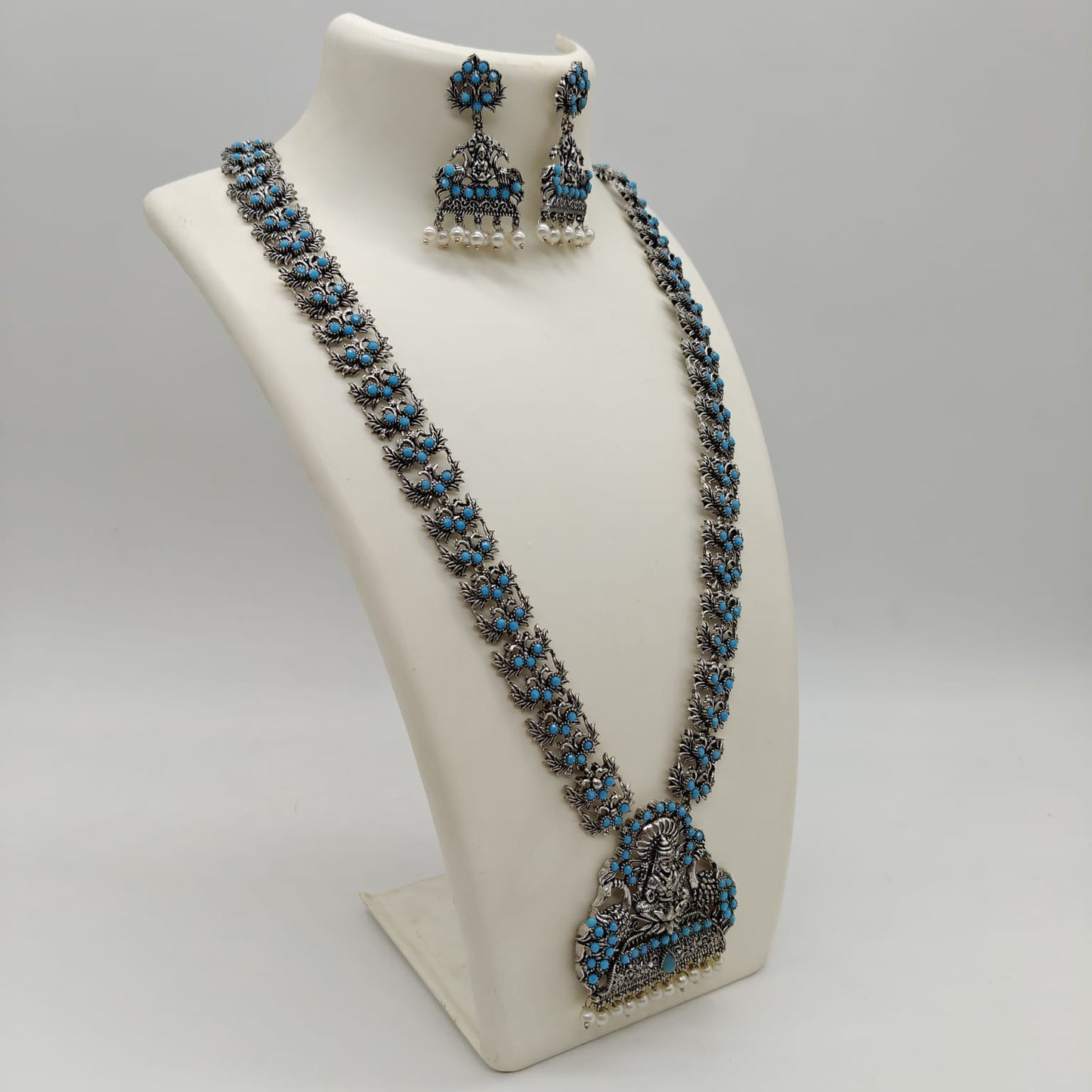 Long Oxidised Temple Jewellery Set for Women | Traditional Ethnic Necklace Set with Earrings
