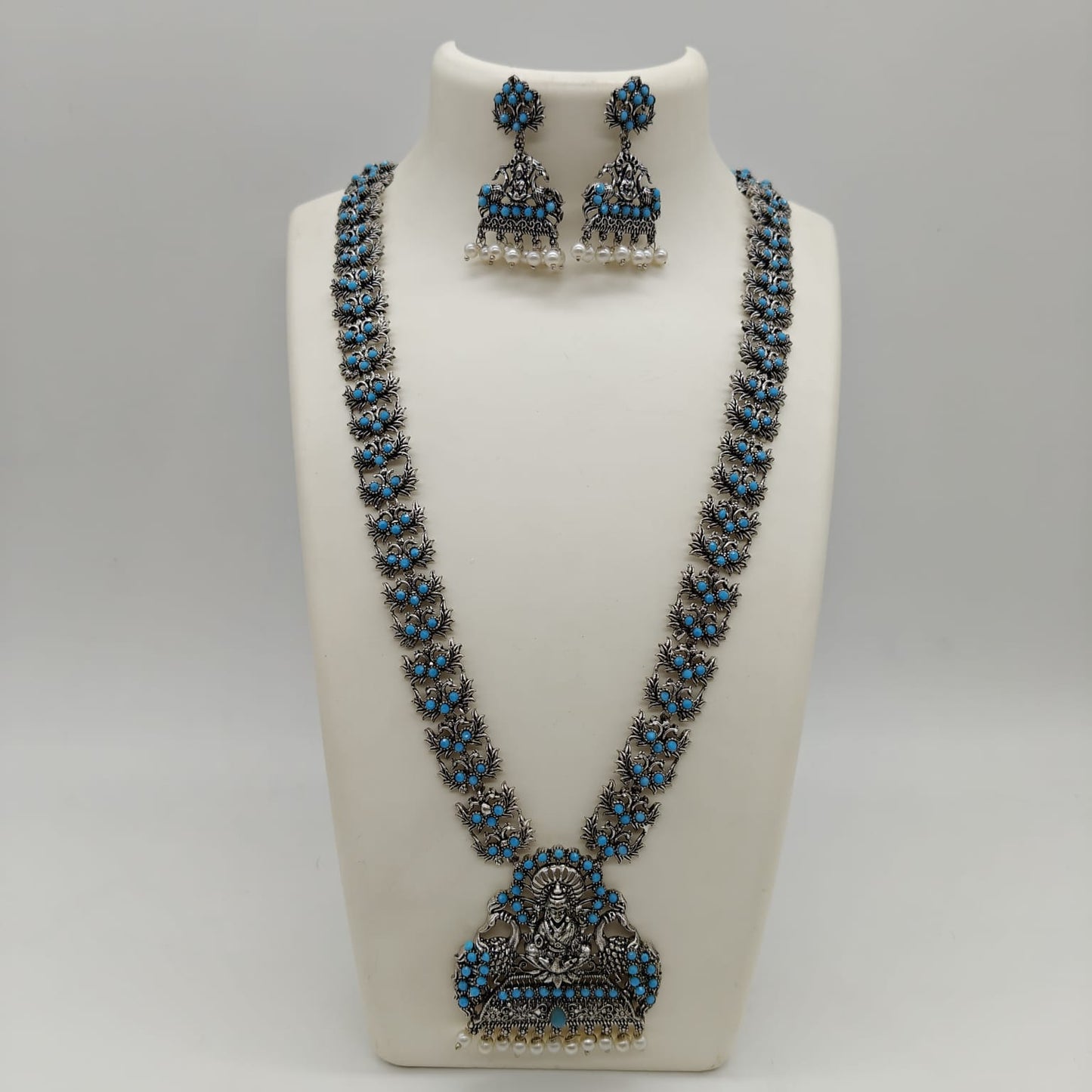 Long Oxidised Temple Jewellery Set for Women | Traditional Ethnic Necklace Set with Earrings