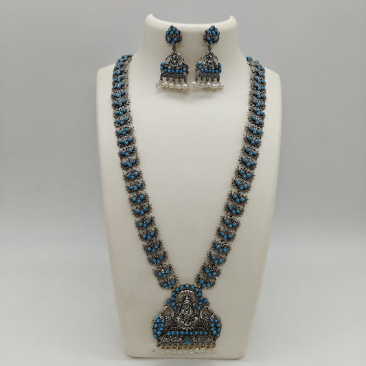 Long Oxidised Temple Jewellery Set for Women | Traditional Ethnic Necklace Set with Earrings