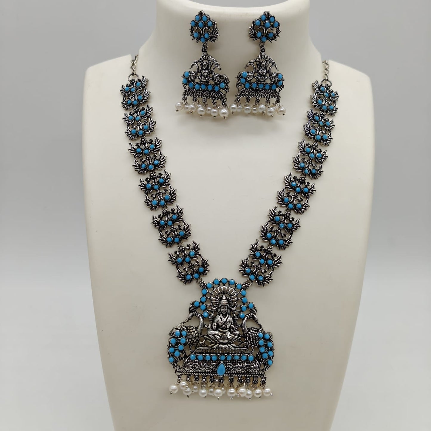 Long Oxidised Temple Jewellery Set for Women | Traditional Ethnic Necklace Set with Earrings