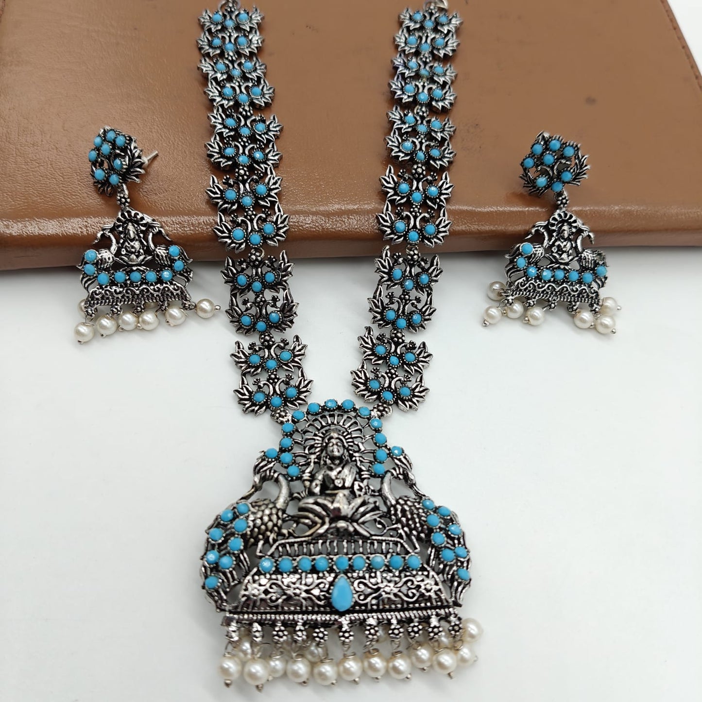 Long Oxidised Temple Jewellery Set for Women | Traditional Ethnic Necklace Set with Earrings